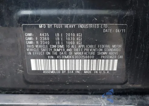 2011 Subaru Legacy 2.5I Limited from USA, damaged, VIN 4S3BMBK63B3250800